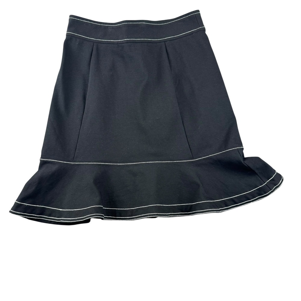 Ann Taylor Petite Black Flounce Hem Skirt White Contrast Stitch 00P 505620